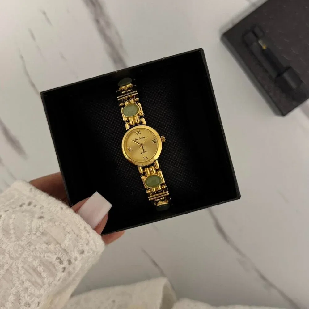 SKU0116 Gold Women Watch with green natural stones Stainless steel+in a gift box